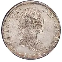 6 Shillings 1 Penny - George III FERDIN VII DEI GRATIA, rectangular indent, countermarked