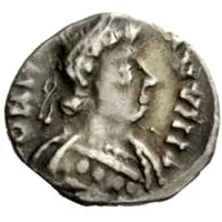 1/4 Siliqua In the name of Justinian I, With stars, curly hair