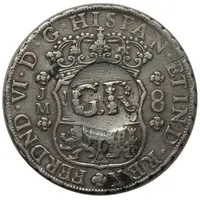 6 Shillings 8 Pence - George II FERDND VI D G HISPAN ET IND REX, Lima, countermarked