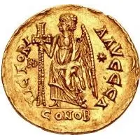 1 Solidus In the name of Anastasius I, Reverse legend ending with letter