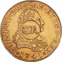 5 Pounds - George II PHILIP V D G HISPAN ET IND REX, countermarked