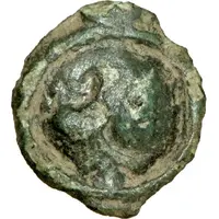 Potin with head to the left and left-rotating swastika