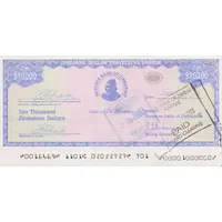 10 000 Dollars Reserve Bank of Zimbabwe Travellers Cheque