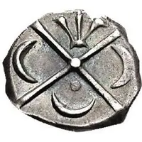 Drachm with cross, early series with lunulae comma-shaped wicks, floret, point