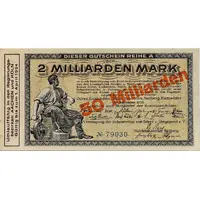 50 000 000 000 Mark overstamp on 2 000 000 000 Mark