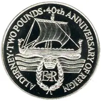 2 Pounds - Elizabeth II 40th Anniversary of Queen's Reign, Piedfort