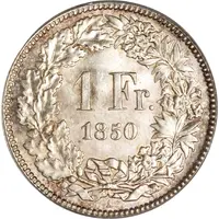 1 Franc Helvetia seated, 90% silver