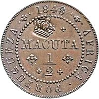 40 Réis - Luiz I Countermark 'BIG CROWN' over 1/2 Macuta - Maria II, Angola