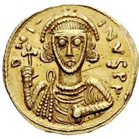 Solidus in the name of Justinian II hand at left