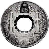 16 Bits Crenated center hole in Mexico 8 Reales, KM# 106.2a