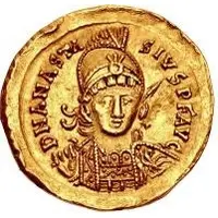 1 Solidus In the name of Anastasius I, Reverse legend ending with monogram