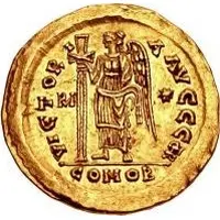 1 Solidus In the name of Anastasius I, Reverse legend ending with monogram