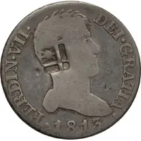 2 Reales Countermark on Spanish - Madrid 2 Reales, KM#474.3