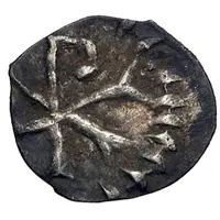 Light argenteus at christogram - Childebert I Marseille mint
