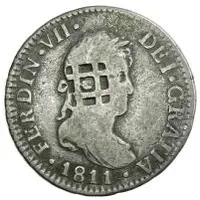 2 Reales Countermark on Spanish - Cadiz 2 Reales, KM#460.1