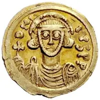 Tremissis in the name of Justinian II hand at right