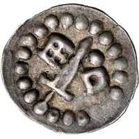 Denier Bracteate - Anonymous Sword left, key right and centred, dot right
