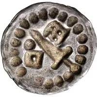 Denier Bracteate - Anonymous Sword left, key right and centred, dot right