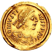 1 Tremissis In the name of Justin II, Victory facing right, with star and floating