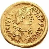 1 Tremissis In the name of Justin II, Victory facing left, large ribbon