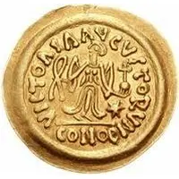 1 Tremissis In the name of Justin II, Victory facing left, large ribbon