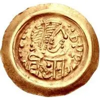 1 Tremissis In the name of Maurice Tiberius, Victory with crude face and draped hair, stubby tassels