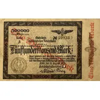 1 000 000 000 Mark Reichsbahndirektion, overprint on 500 000 Mark
