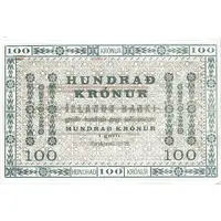 100 Krónur Íslands Banki, provisional issue, overprint on 5 Krónur note