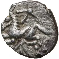 Denier or Quinarius with helmeted head and carnyxes