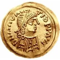 1 Tremissis In the name of Maurice Tiberius, Victory with crude face and helmet-hair, band curved up
