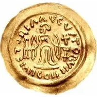 1 Tremissis In the name of Maurice Tiberius, Victory with crude face and helmet-hair, band curved up