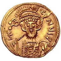 1 Solidus In the name of Constantine IV, Four steps, staffs right