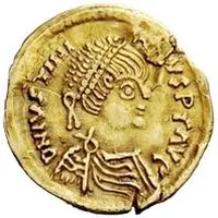 1 Tremissis In the name of Justinian I, Crossed tassels, hanging