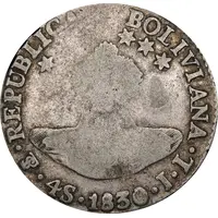 4 Reales Countermark 1858/Po over Bolivian 4 Soles 1830 PTS