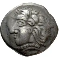 Drachm with cross, early series with dolphins plant sprouting from the mouth, torque, four points, ax, eye